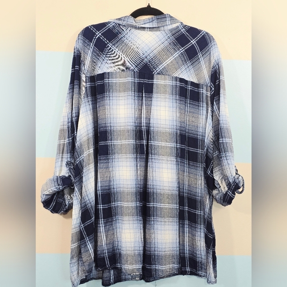 Avenue Plus Size Navy and White Plaid Shirt - Picture 5 of 7